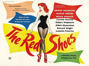 white background with the red shoes text overlay, Film posters, The Red Shoes, Michael Powell, ballet