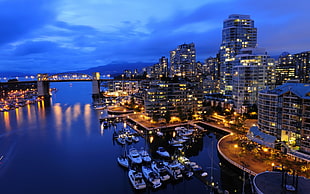 concrete building near ship at body of water, cityscape, Vancouver HD wallpaper