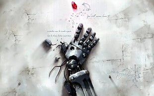 grey robot hand on grey surface illustration