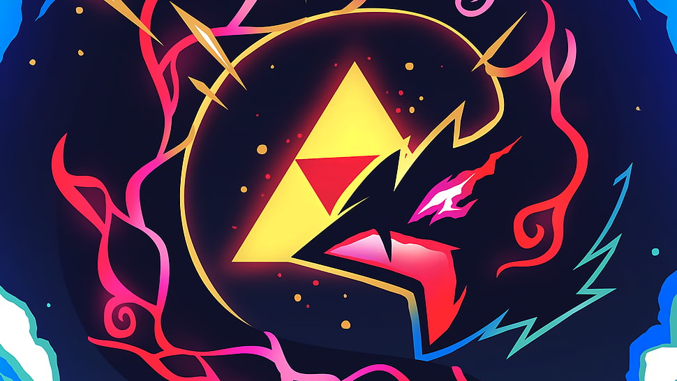 multicolored logo, digital art, dragon, triangle, colorful HD wallpaper