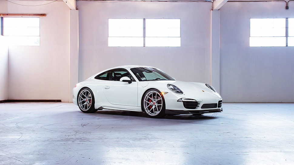 white 5-door hatchback, car, Porsche, white cars HD wallpaper