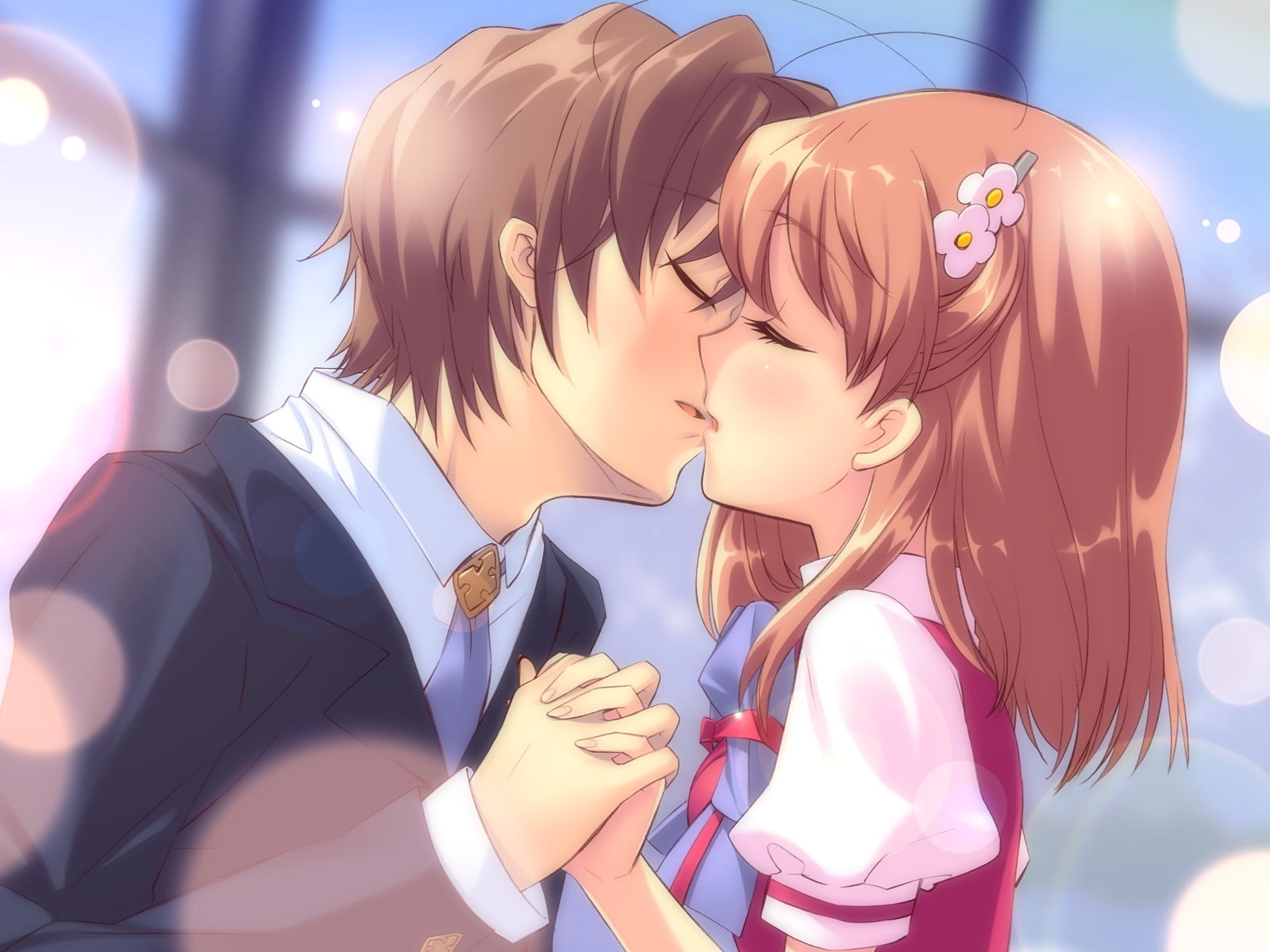 male and female anime character kissing each other HD wallpaper. 