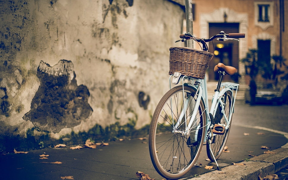 white bicycle, baskets, Light Cycle, house HD wallpaper