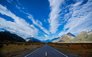 photography of road near mountain during daytime HD wallpaper