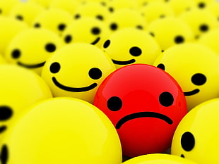 yellow smile and red sad emoticon illustration, sad, smiley