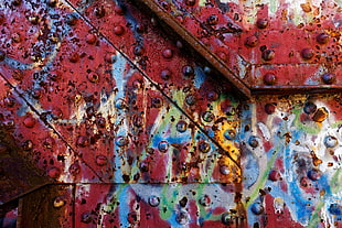 red metal wall, metal, texture, rust