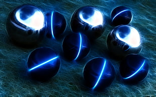 blue light-up marbles graphic wallpaper HD wallpaper