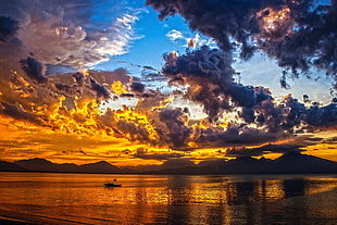 landscape photography of body of water and cloudy sky during golden hour