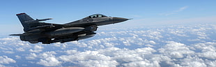 gray jet fighter, General Dynamics F-16 Fighting Falcon, military aircraft, aircraft, dual monitors
