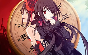 two female anime characters wallpaper, breast hold, Date A Live, lolita fashion, gothic lolita