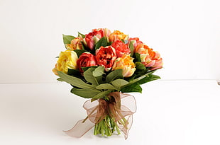 red and yellow bouquet of flowers
