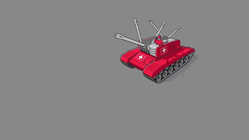 red game tank illustration, threadless, simple, minimalism, humor HD wallpaper