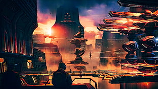futuristic turrets digital wallpaper, artwork, digital art, science fiction, fantasy art