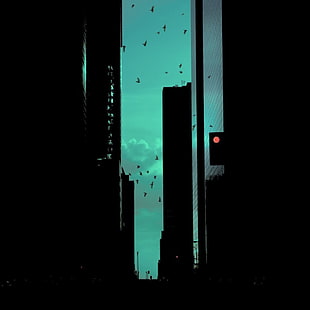 silhouette of building, city, artwork