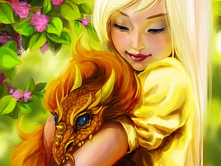 girl holding animal animated illustration HD wallpaper