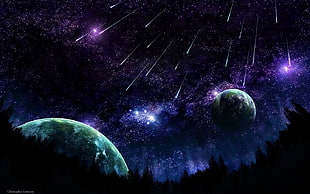 shooting star and planet wallpaper, space, science fiction, planet, digital art