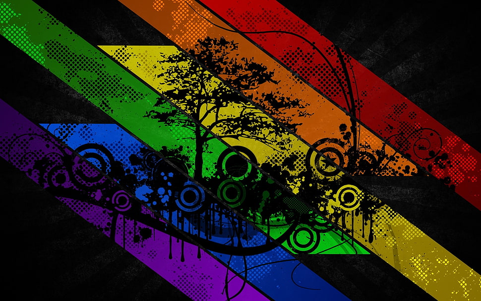 Trees,  Stripes,  Lines,  Rainbow HD wallpaper