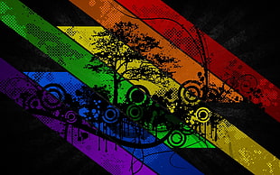 Trees,  Stripes,  Lines,  Rainbow