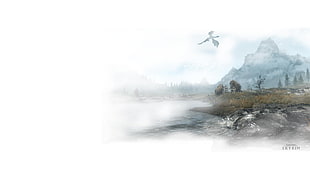 gray mountain beside body of water painting, The Elder Scrolls V: Skyrim, artwork, video games