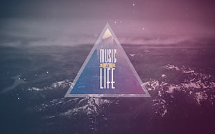 mountain with Music if Life text overlay, triangle, digital art, nature, music