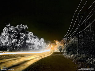 timelapse photo of road, National Geographic, power lines, light trails, road HD wallpaper