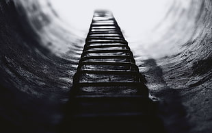grayscale photo of metal ladder, ladders, depth of field, blurred, photography