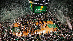 Boston Celtics basketball court aerial photo HD wallpaper