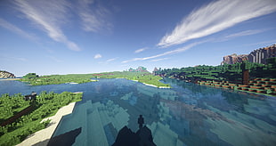 white and blue above ground pool, Minecraft, shaders