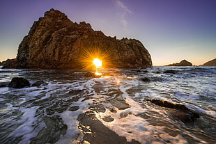 body of water and rock formation, nature, sea, rock, sunset