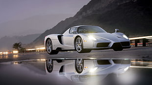 reflective photography of silver racing car, car, Ferrari Enzo, reflection