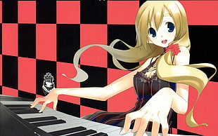 female anime character playing piano HD wallpaper