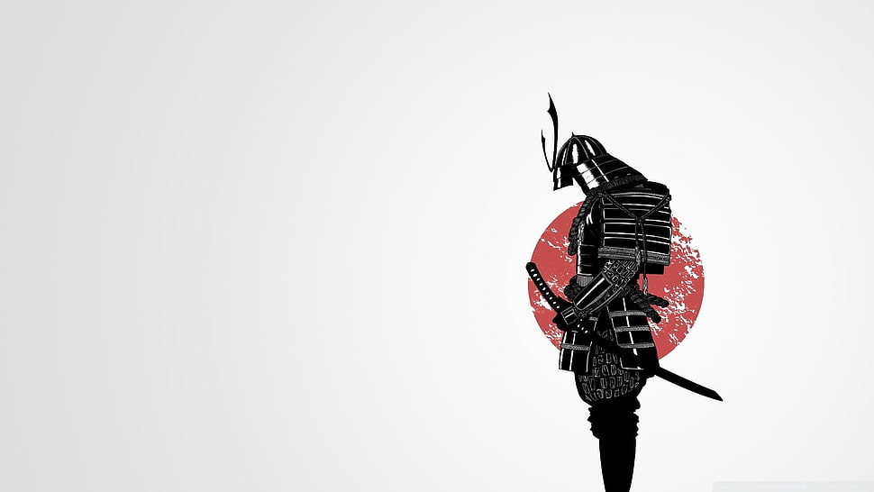 Samurai in front of red dot illustration HD wallpaper