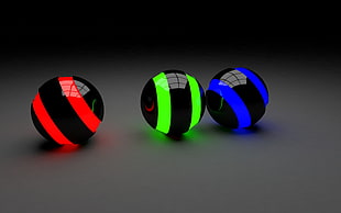 red, green, and blue LED balls, Cinema 4D, 3D, geometry, circle
