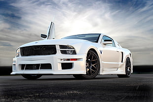 white coupe, car, muscle cars, Ford Mustang, white cars