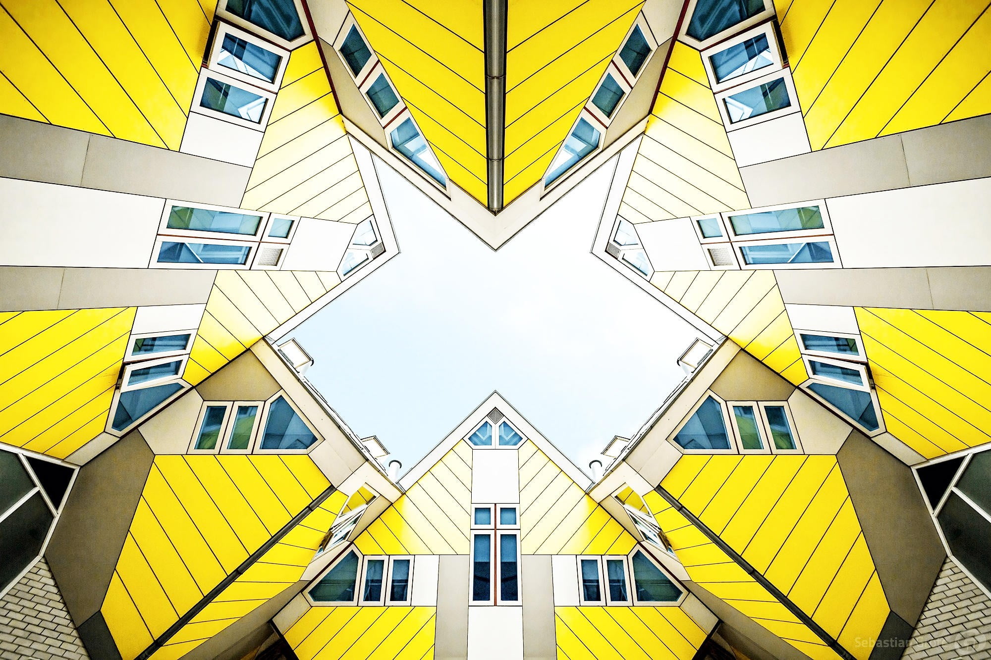 yellow, brown, blue, and white architectural illustration, house, Rotterdam, Netherlands