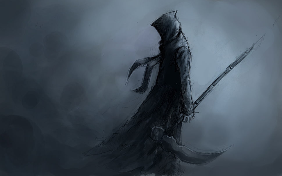 grim reaper sketch, dark, warrior, hoods, sword HD wallpaper