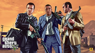 Grand Theft Auto 5 poster, Grand Theft Auto V, Rockstar Games, video game characters HD wallpaper