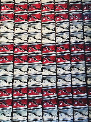 assorted red and white Converse All-Star high-top lot HD wallpaper