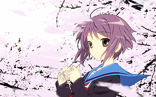 violet haired anime girl HD wallpaper