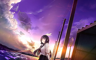black haired girl anime illustration HD wallpaper