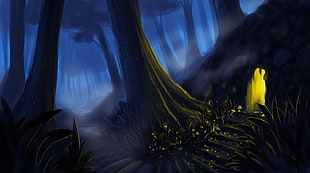 animated green tropical trees in forest during night time