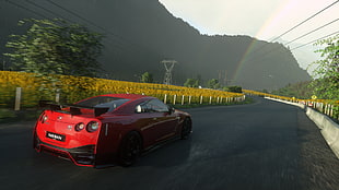 red coupe, Driveclub, car, Nissan GTR