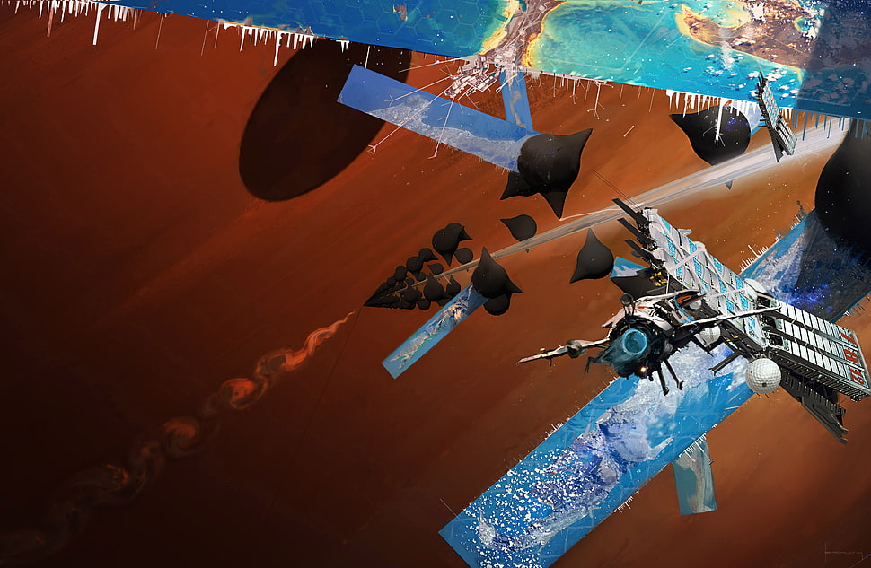 multicolored abstract painting, space, planet, spaceship HD wallpaper