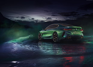 green sedan, BMV M8 Gran Coupe, Geneva Motor Show 2018, 4k HD wallpaper
