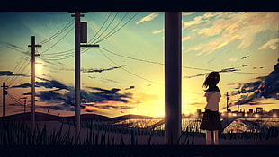 female anime character standing near electric post