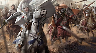 group of people riding horses illustration, Berserk, battle, Black Swordsman, Guts HD wallpaper