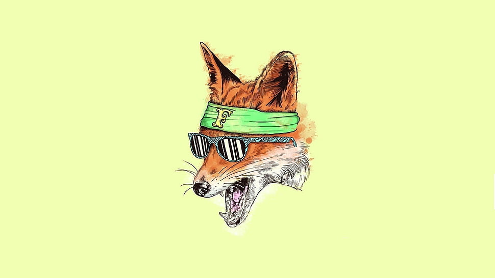 orange and white fox head wallpaper, fox, drawing HD wallpaper