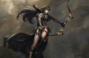 woman archer character digital wallpaper
