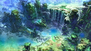 surreal waterfalls digital wallpaper, nature, landscape
