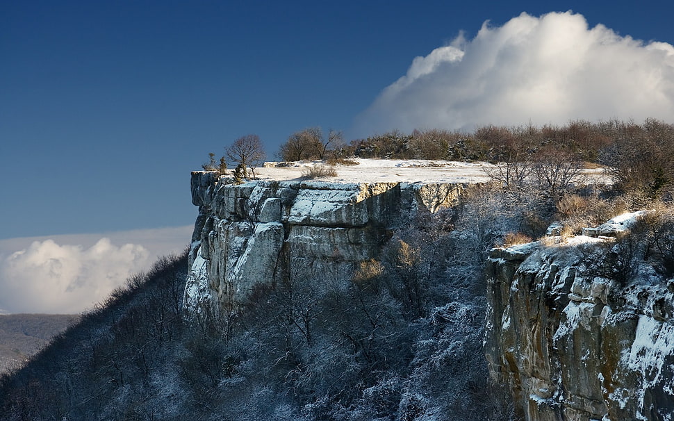 rock formation wallpaper, cliff, nature, winter, landscape HD wallpaper